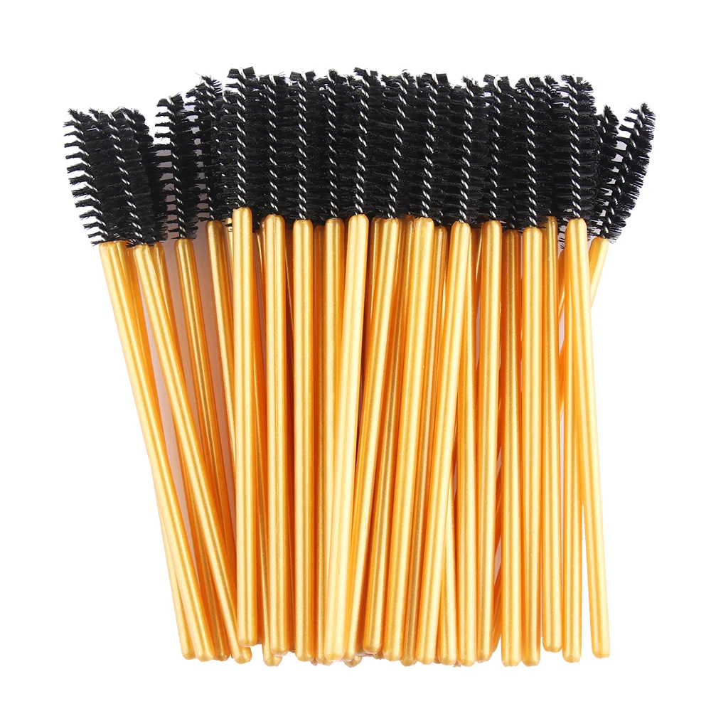 gold-black 50 штук/упаковка Хрустальная ресница кисть тушь для ресниц палочки для наращивание ресниц Щипцы Одноразовая расческа инструмент для нанесения макияжа - Handle Color: gold-black