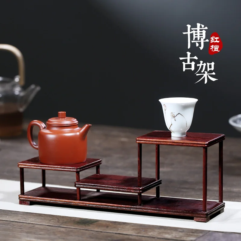 

★】 red wingceltis rich ancient frame solid wood antique Chinese teapot furnishing articles of handicraft tea shelf rack