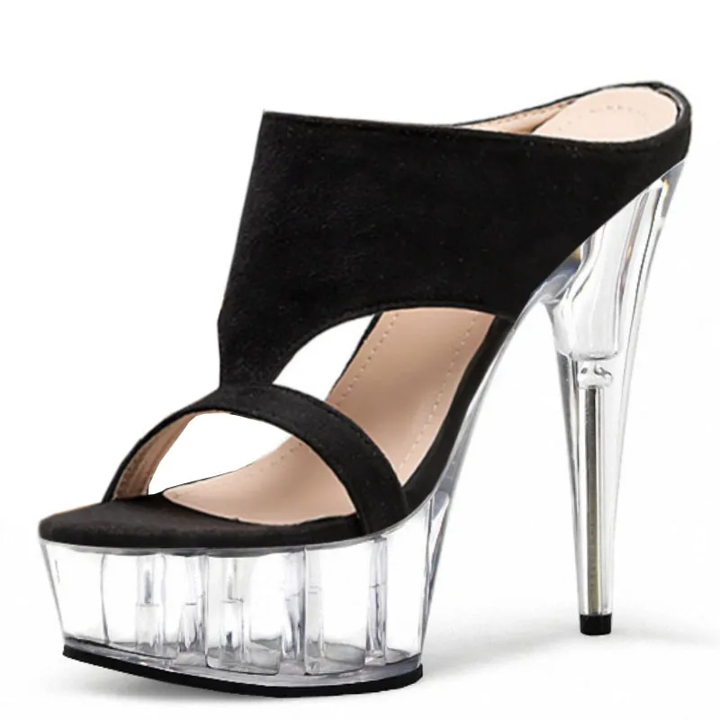 

Women Slippers 15cm High-Heeled Shoes Crystal Sandals Sweet Rhinestone Sexy Shoes 6 Ihch Heels Platform Stripper Shoes