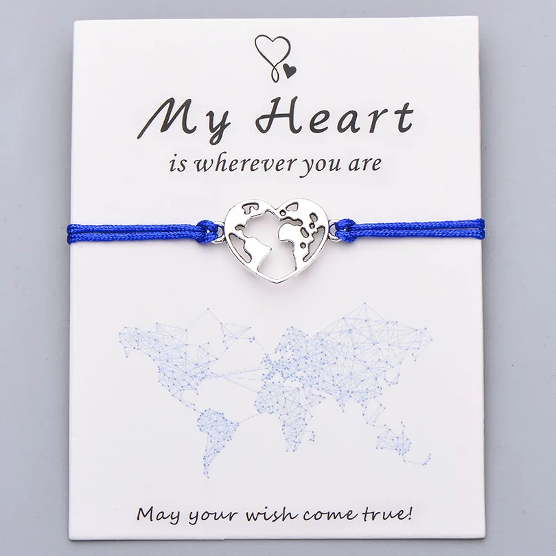 Pipitree Lucky My Heart карта мира браслет ручной работы регулируемая красная струна Очаровательные Браслеты Wish ювелирные изделия подарок для женщин мужчин влюбленных