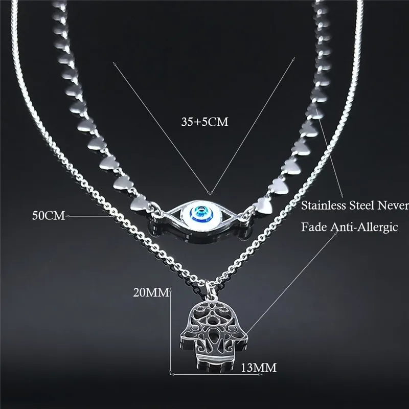 2 шт. мусульманские турецкие глаза хамса руки ислам ожерелья из нержавеющей стали