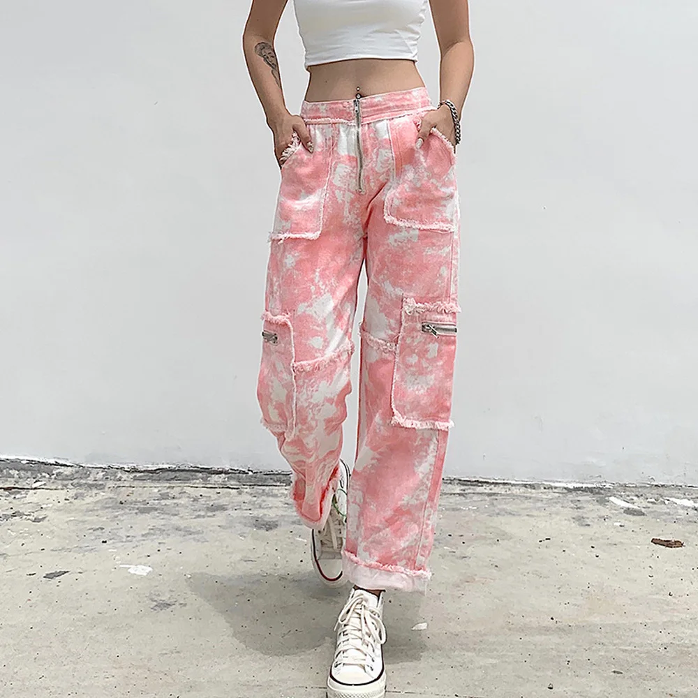 

Tie Dye Y2K Casual Straight Pants Women Harajuku Baggy Joggers Pants Vintage Korean Style Streetwear High Waist Long Trousers