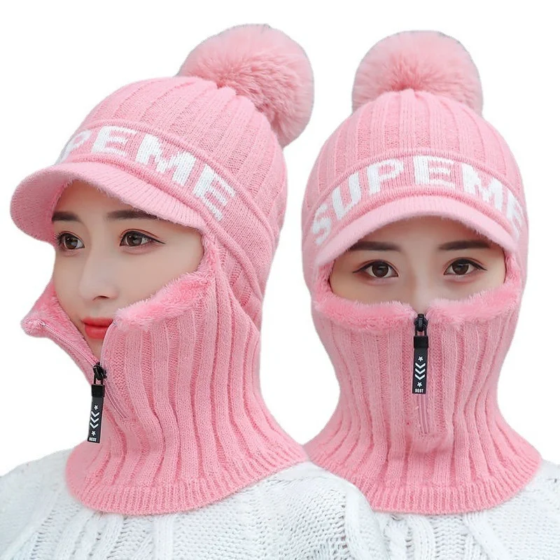 Шапки для женщин зимние толстые теплые меховые козырьки и шарфы комплект ветрозащитные велосипедные женские ушные колпачки горро бини.