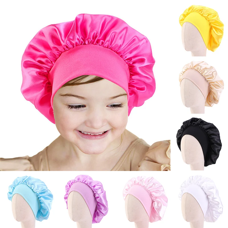 

Solid Color Night Sleep cap Cute New Wide Elastic Chemo Turban kids Adjustable Bonnet Caps Summer hat Fashion baby hats comfort