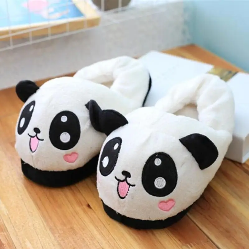 

2021 New Winter Indoor Panda Slippers Flat Furry Home Cartoon Women Slippers Unisex Couple Animal Warm Non-slip Shoes