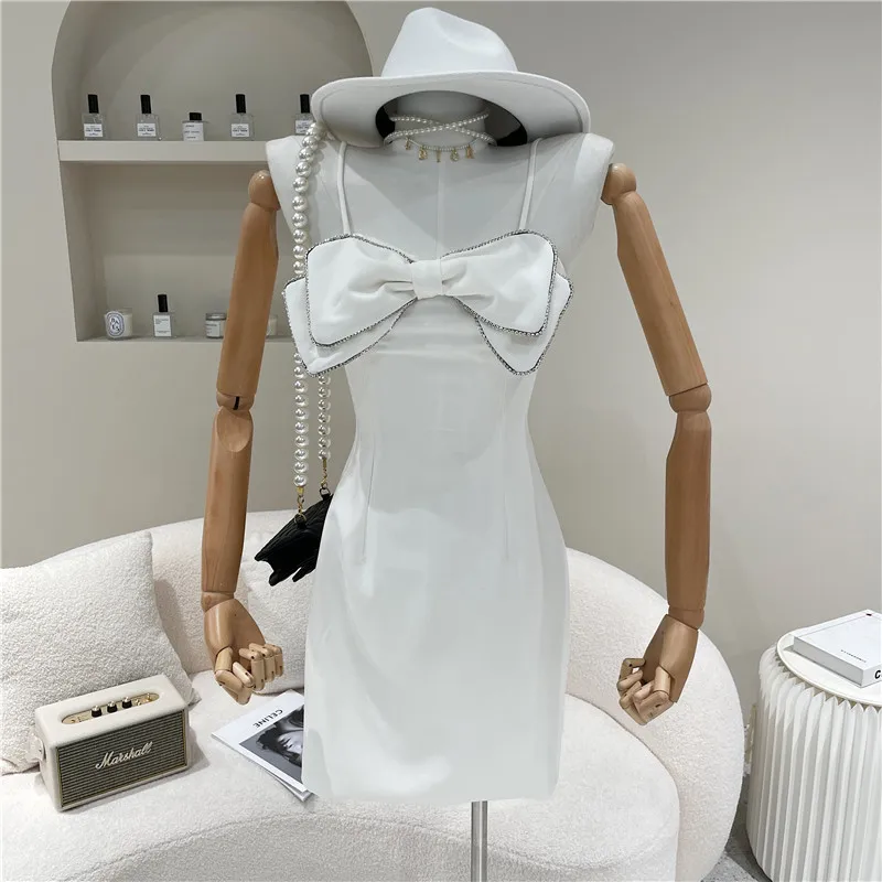 

Niche Design Women's Spring Summer 2021 Fashion Temperament Diamond Bowknot Backless Suspender Dress