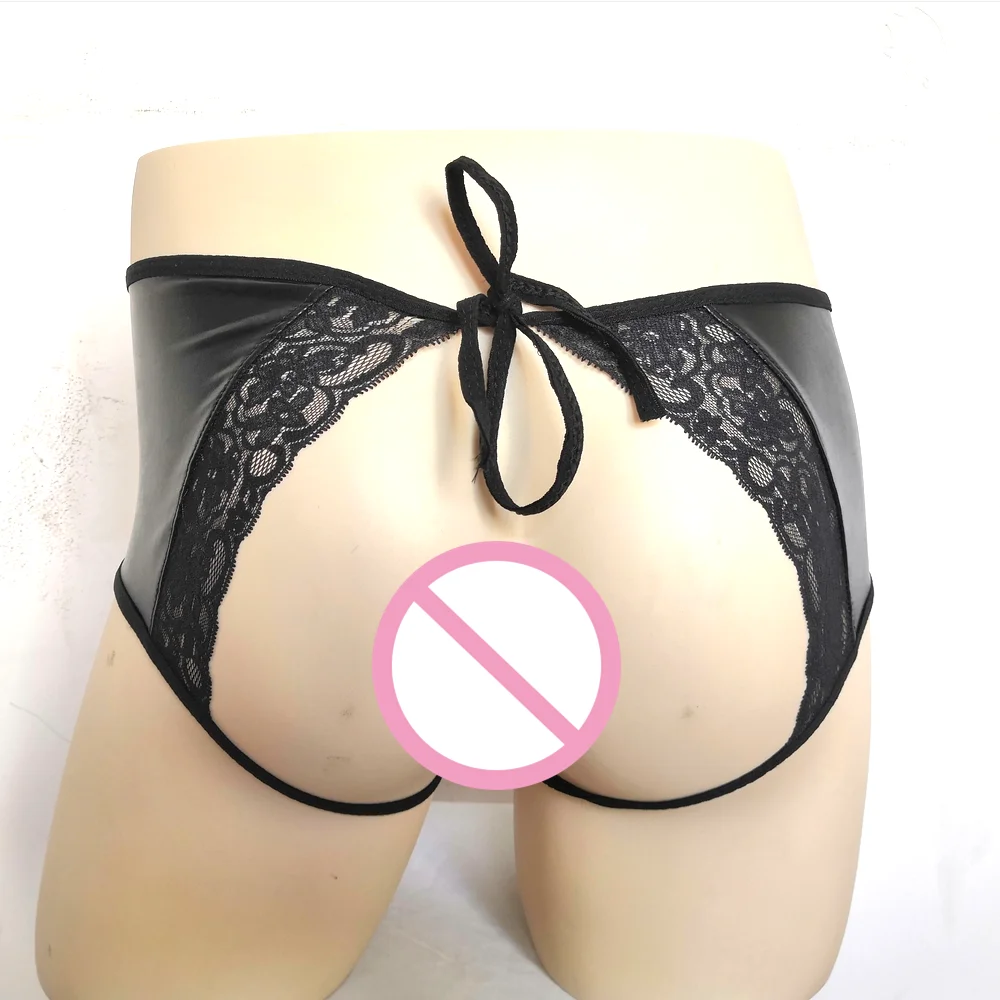 2020 Sexy Men Black Red PU Bandage Short Panties Back Open Lace G-strings Thongs Gay Underwear Night Club Bulge Cock Pouch | Тематическая