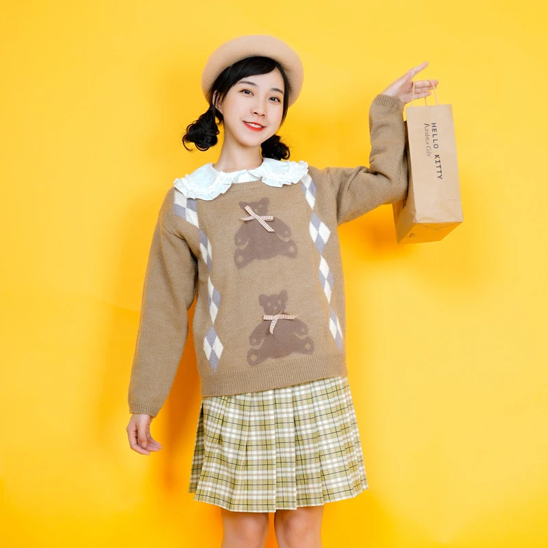 Зима Осень Новый винтажный Японский стиль женский свободный пуловер свитер