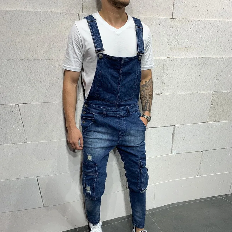 Мужской комбинезон рваные джинсы комбинезоны Модные свободные брюки размера
