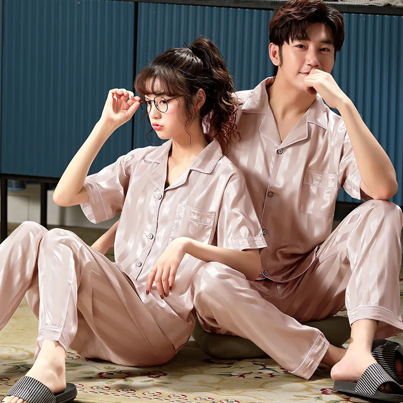 Сатиновый полосатый Ночной костюм комплект из 2 предметов Пижамный для любителей