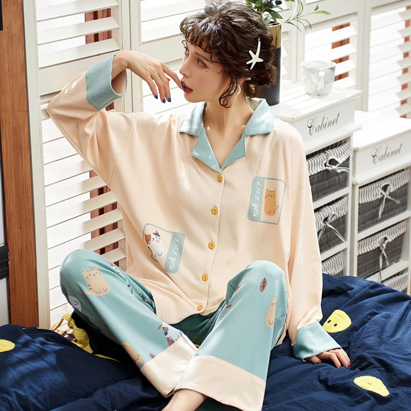 Осень зима теплая удобная Пижама M 3XL женщин плюс размер комплект пижамы простой