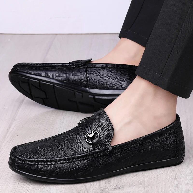 

Genuine Leather Men's Flat Formal Shoes New Four Seasons Classic Fashion Business British Style Mens Slip on Loafers Shoes