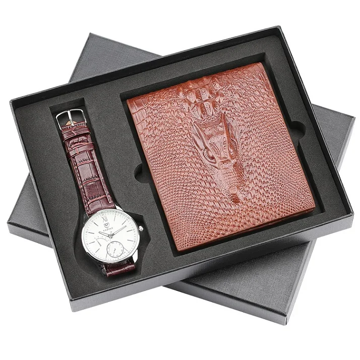 Gift Set 42 Для мужчин s часы класса люкс минималистические кварцевые наручные часы держатель для карт бумажник часы подарочный набор для мужчин часы для Муж папа дружок - Цвет: Gift Set 42