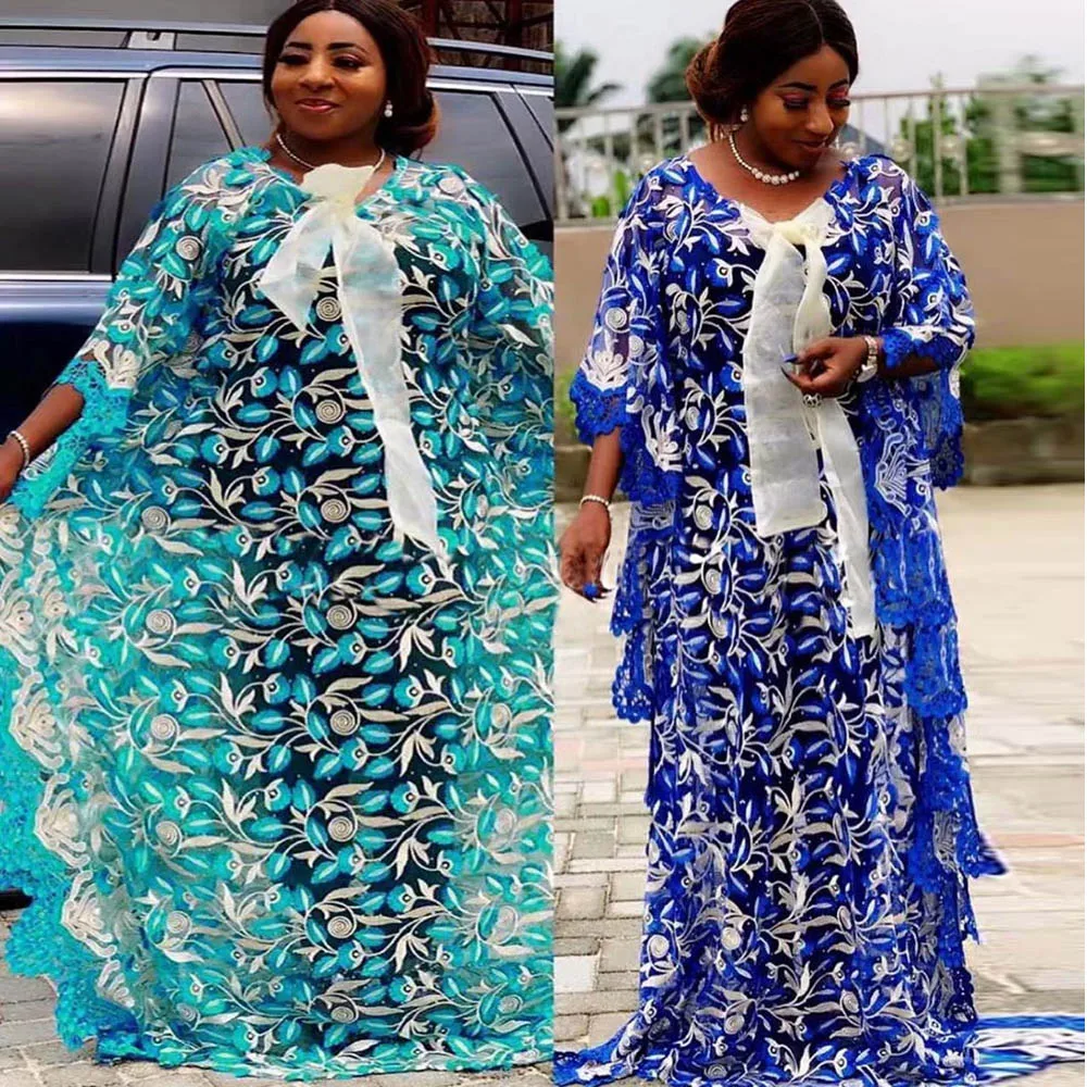 Элегантное роскошное кружевное цветочное вышитое мусульманское платье с бантом