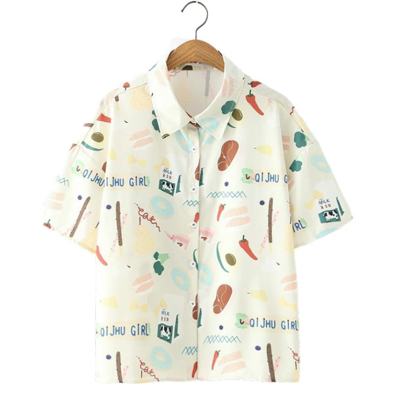 

Женская блузка с коротким рукавом Merry Pretty, белая рубашка с отложным воротником и мультяшным принтом, топы и блузки для лета, 2020