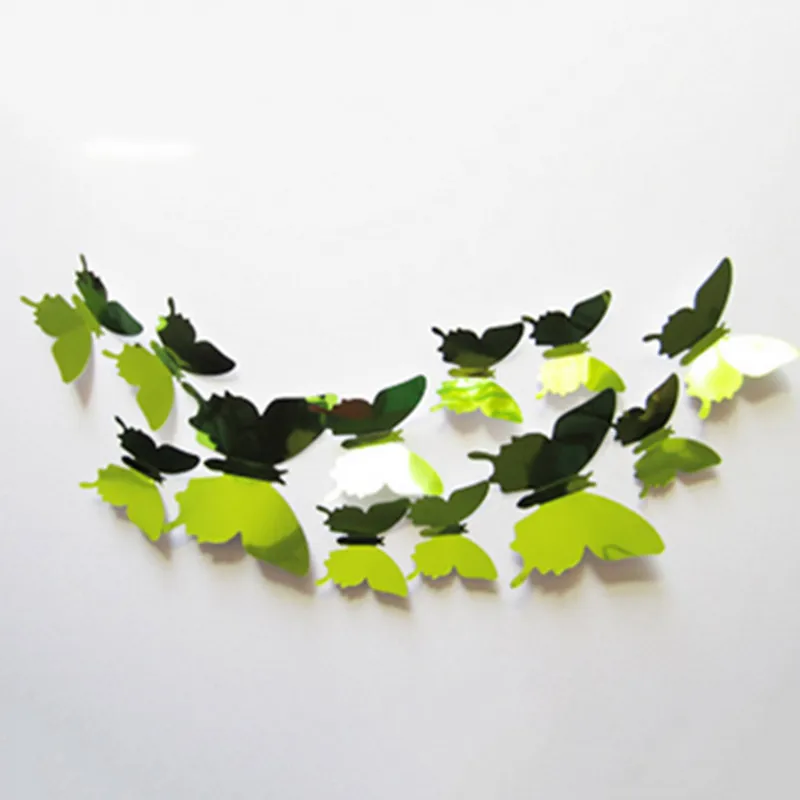 Mirror Green NieNie, 12 шт./лот, 3D полые наклейки на стену с бабочками для детских комнат, домашний декор, сделай сам, бабочки, наклейки на холодильник, наклейки для украшения комнаты - Цвет: Mirror Green