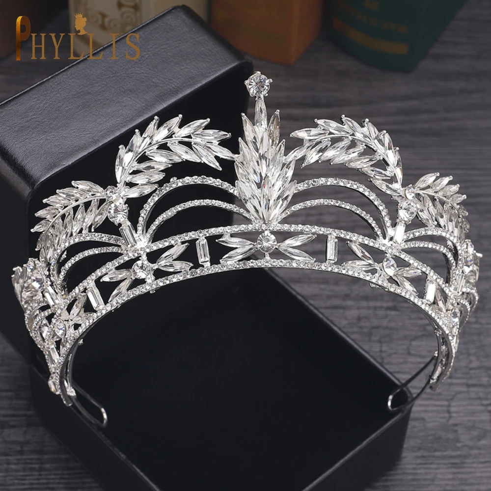 

A278 Trendy Silver Color Tiara Crowns For Bride Wedding Hair Accessories Rhinestone Pageant Diadem Headpiece Bride Hair Jewelry