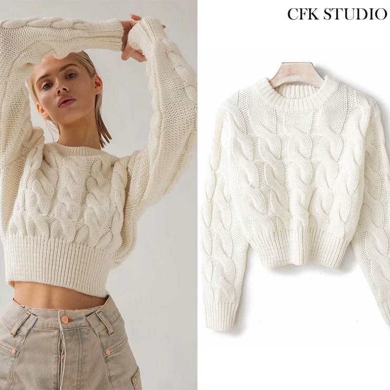 

Женский вязаный пуловер с длинным рукавом, базовый Повседневный Белый плотный джемпер, новый зимний женский свитер с круглым вырезом