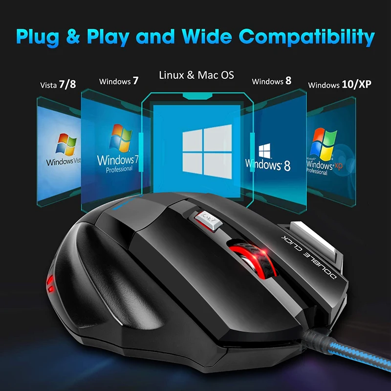 Компьютерная мышь геймер Проводная игровая RGB Тихая 5500 DPI эргономичная с