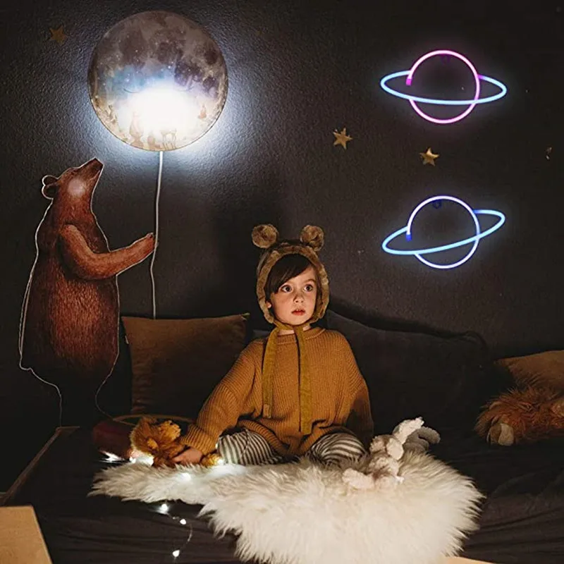 

1PC LED Light Planet Neon Light Signs USB or Battery Powered Soft Night Light Party Supplies for Home Bar Decoration Wall Art