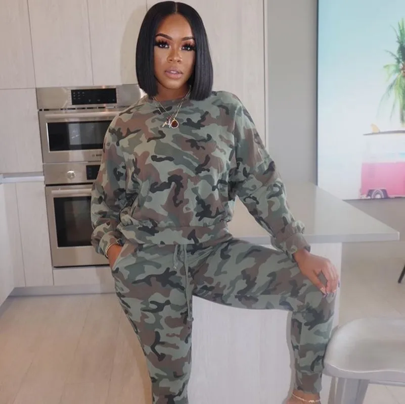 

Camouflage Plus Size Casual Two Piece Set for Women Tracksuit Fall Lounge Wear Matching Sets Sweat Suits Women 2 Piece Pants Set