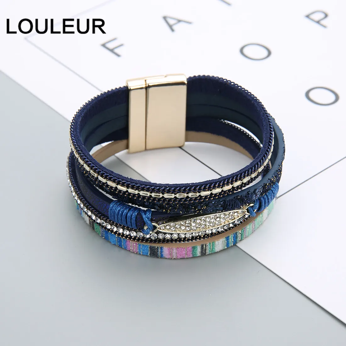 Louleur, Кристальные Многослойные браслеты для женщин, золотой тон, магнит, богемные кожаные широкие браслеты и браслеты, бохо, индийские ювелирные изделия