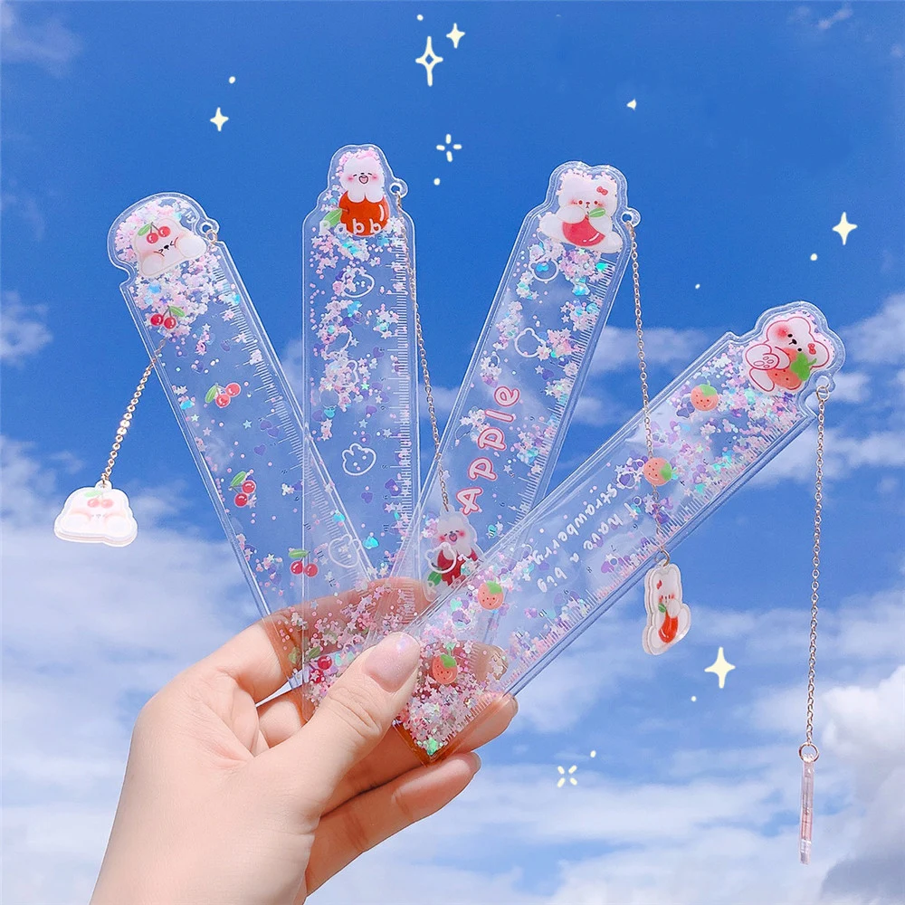 

Kawaii Cartoon Quicksand Straight Rulers Measuring Ruler Cute Stationery Cute Bookmarks Pendant Chain School Office Supplies
