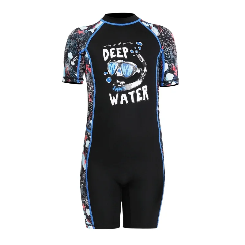 Детский слитный купальник с коротким рукавом теплый для мальчиков и девочек