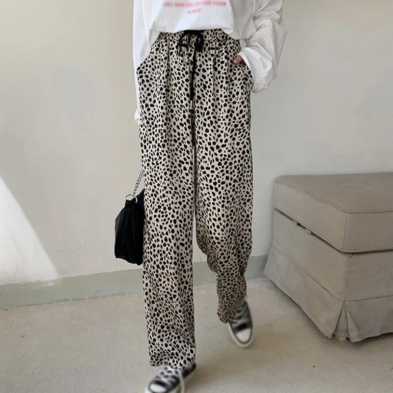 

2021 Spring Fall Women Leopard Prints Casual Pants New Fashion Hot Selling High Waist Streetwear Female Wide-leg Loose Trouser