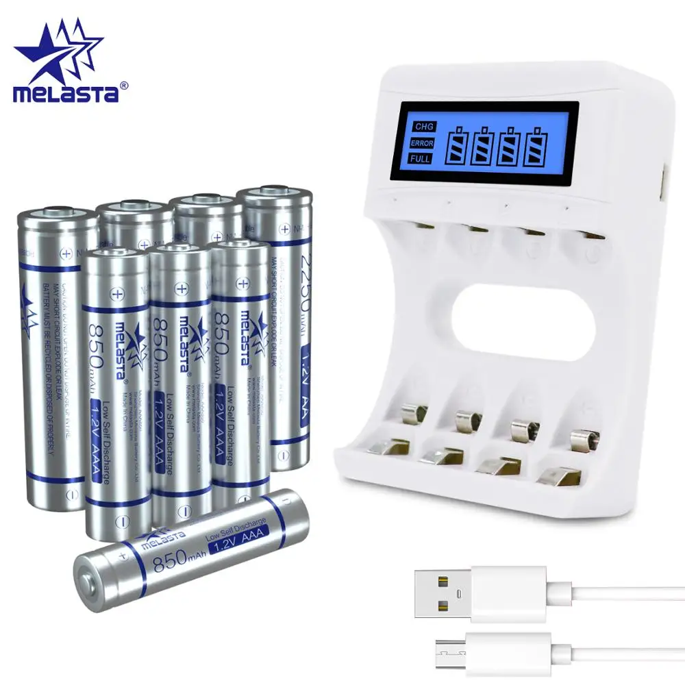 

Аккумуляторы Melasta AA 4 шт., 4 шт., перезаряжаемые никель-металлогидридные аккумуляторы AAA с 4 слотами, ЖК-зарядное устройство, низкий саморазряд,...