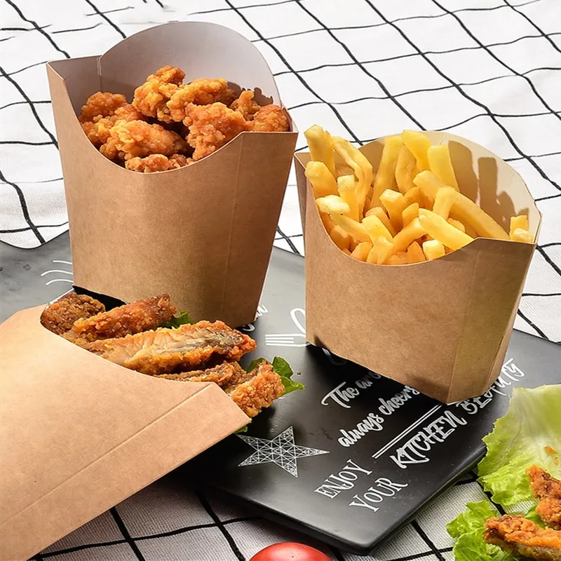 Креативная коробка для картофеля фри из крафт бумаги одноразовая жареной курицы