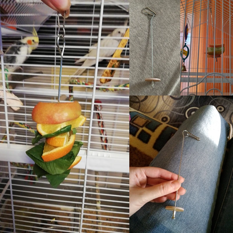 

2021 New High Quality Pet Parrots Birds Food Holder Support Stainless Steel Fruit Spear Stick Meat Fruit Vegetable Skewer