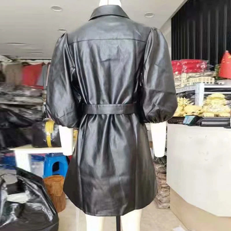 Sungtin длинное платье-рубашка из искусственной кожи весна осень повседневное