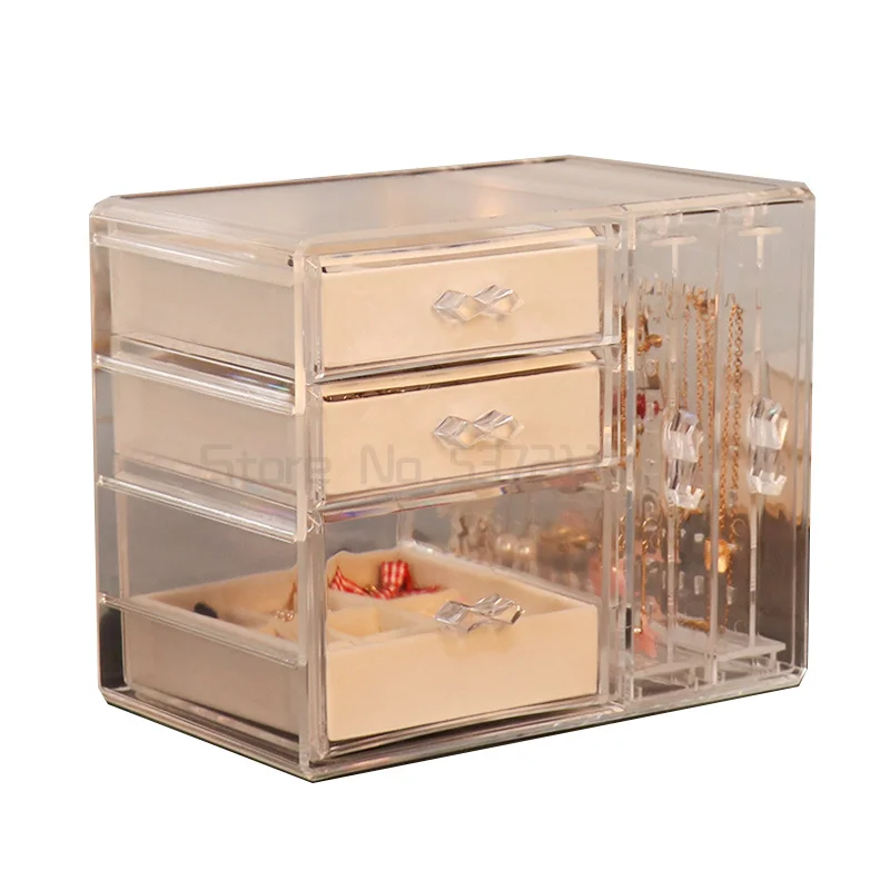 

Шкатулка для ювелирных изделий, прозрачная большая емкость, фланелевая коробка для ожерелья, серег