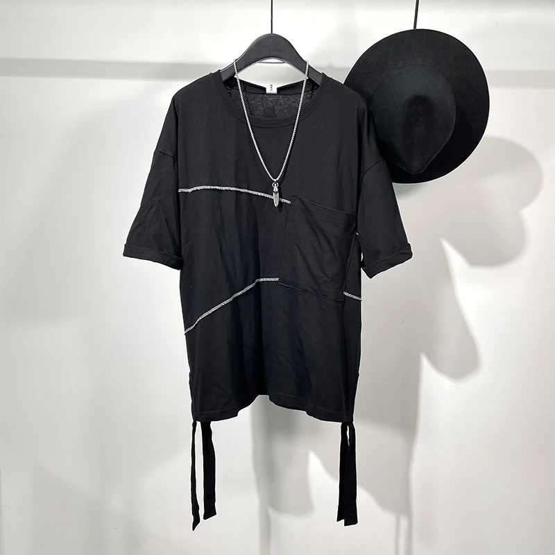 

Men's Short Sleeve T-Shirt Summer New Dark Round Collar Fashion Designer Style Personality Splicing Design Loose Undershirt