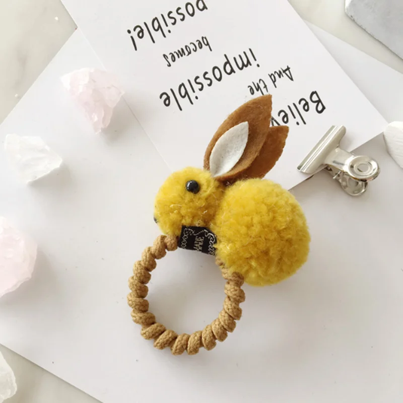 yellow 1 шт. cимпатичный пушистый шарик из кроличьей шерсти с галстуком веревка Корейская версия Головные уборы Резиновая лента для волос Веревка Детские аксессуары по уходу за волосами с Лидер продаж - Цвет: yellow