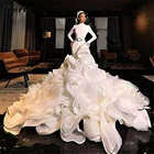 Роскошные свадебные платья со шлейфом в стиле часовни, с высоким воротником и длинным рукавом, с оборками, в арабском стиле, Дубай, 2021 Свадебная юбка, платье для невесты