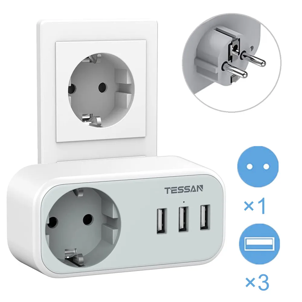 

TESSAN Small EU Electrical Socket Power Strip With 3 USB Ports and 1 AC Outlet Multiple Socket EU Plug Extension Charger Adapter