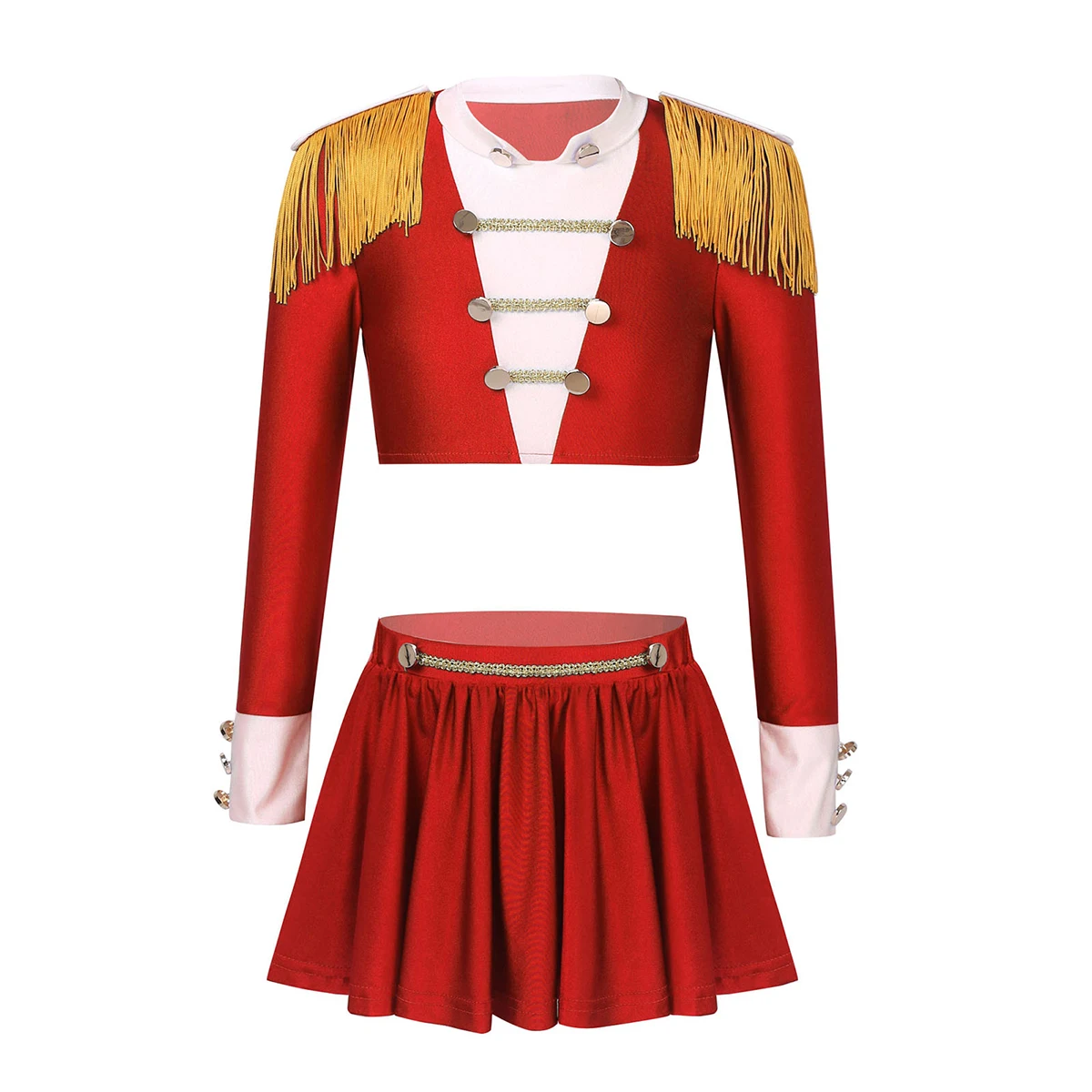 

Kids Girls Jazz Dance Costumes Outfit Cheerleader Uniforms Long Sleeves Crop Top + Skirt Children Dance Clothes Set Latin Dress
