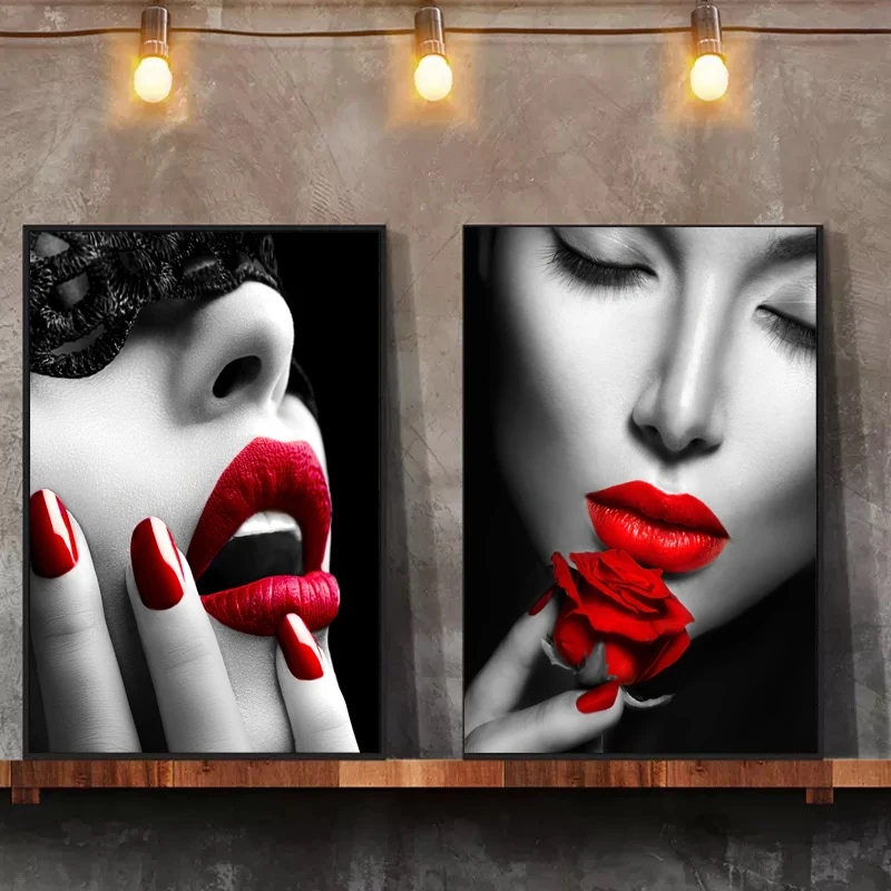 Современная мода сексуальная женщина красные губы курительная Картина Маслом