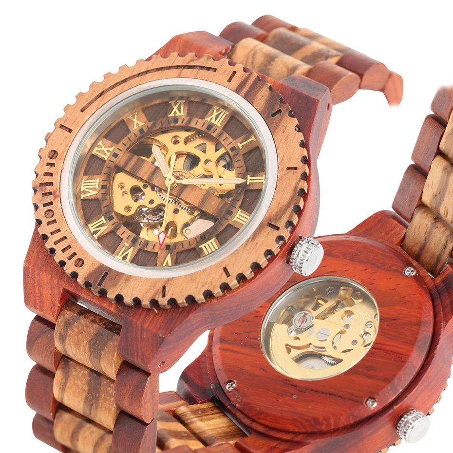 

Wooden Watch Mens Skeleton Watches Mechanical Automatic Watch Male Sport Clock Casual Fashion Wrist Watch for Men Relojes Hombre