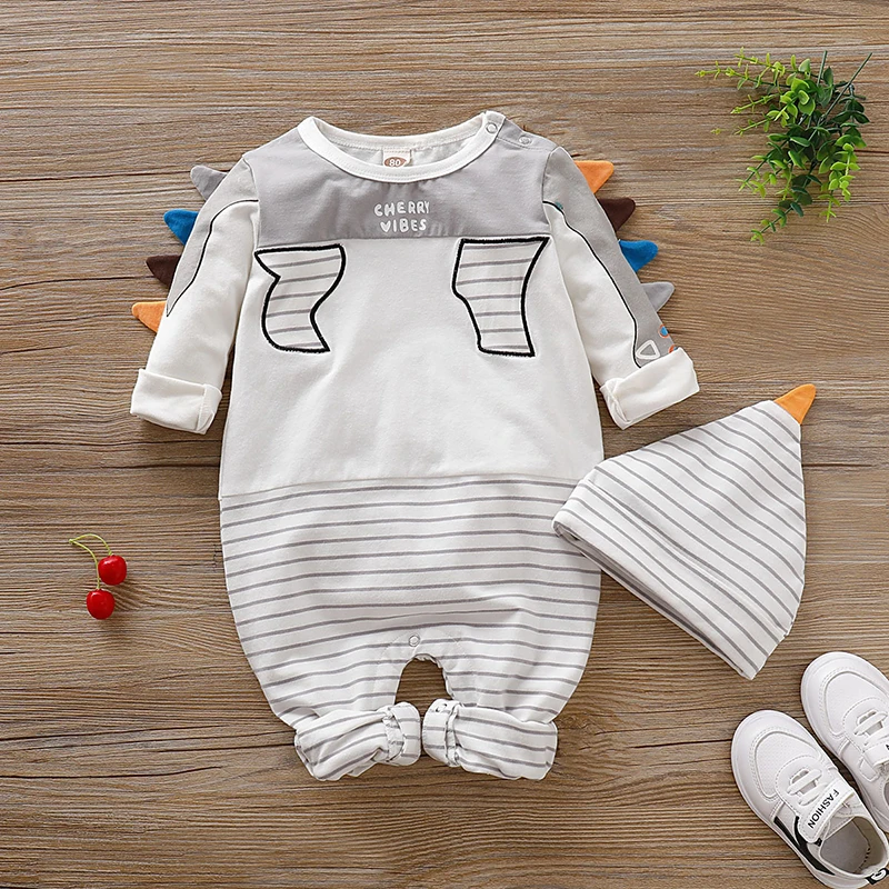 

2020 TALLOLY New Baby Boy Autumn Polar Bear Striped Jumpsuit + Hat Free Shipping