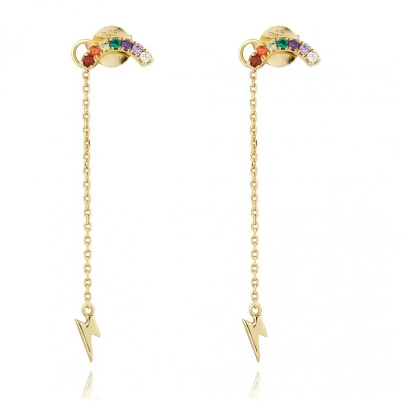 

925 Sterling Silver Tassel Korean Earrings Women Simple Colorful Zircon Lightning Studs Gift Brincos Pendientes Mujer 2019