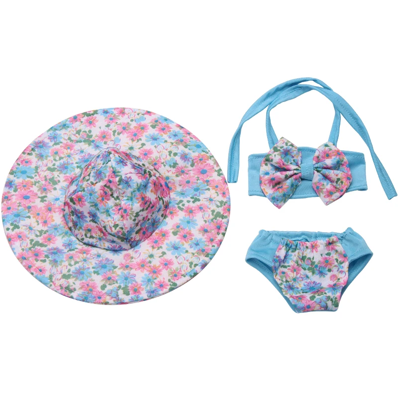 Кукольная одежда для девочек 18 дюймов пляжный костюм с синим принтом + шапка