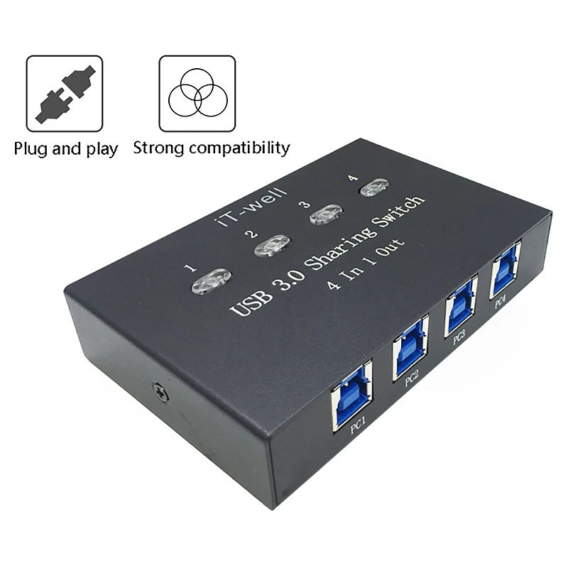 Устройство для совместного использования USB-принтера IT-Well 4-портовый ручной