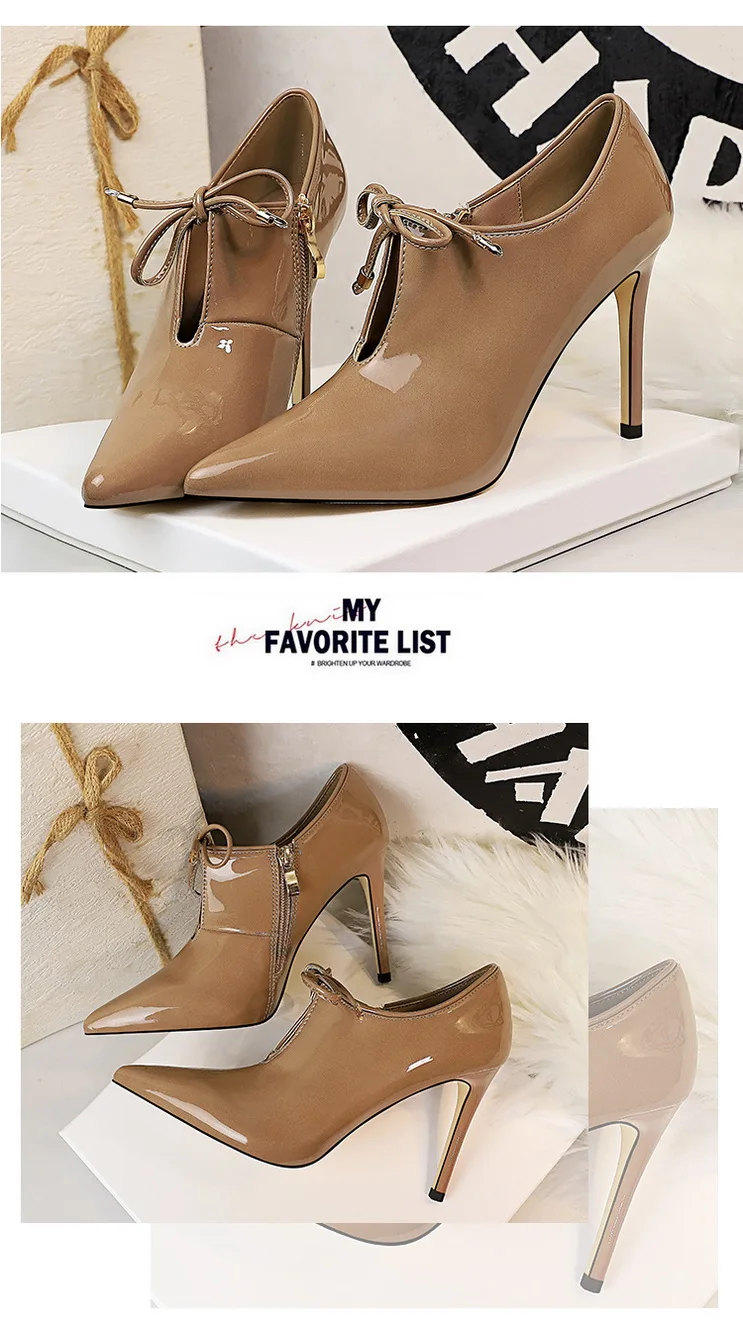 Женские ботильоны; зимние сапоги; zapatos de mujer; зимние сапоги; сапоги на высоком каблуке; пикантные лакированные туфли для ночного клуба с острым носком