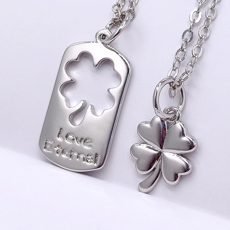 

Couple models lucky four-leaf clover necklace female men's simple fashion popular stainless steel jewelry pendant necklace
