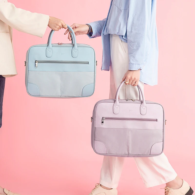 Fashion Solid Women Laptop Briefcase Computer Bag Business Document Organizer Ipad Tote Ladies Handbag Messenger Purse Strap