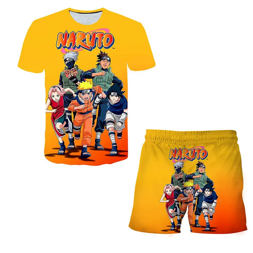 

Naruto- Tshirts+shorts 2 Pcs Suits Hot Anime Beach Suit Boys Clothes Sets Polyester Kids Girls Tops Tee 4 5 6 7 8 9 10 11 12 Y