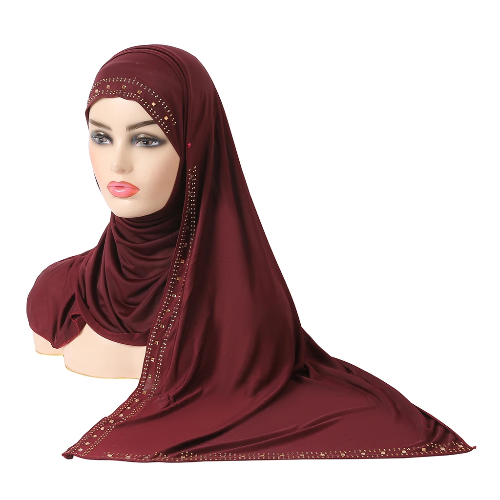 H1348 Amira pull on hijab with shawl wrap pray hijab with stones muslim scarf islamic headscarf hat armia style hat turban caps